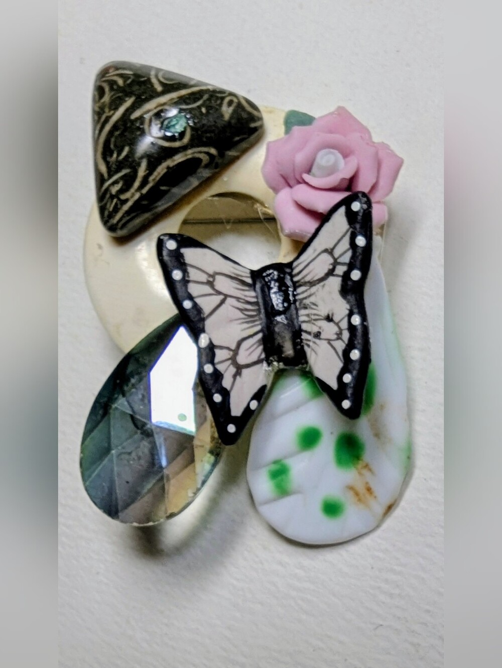 Wendy Gell brooch butterfly flower Picasso Stone Crystal.